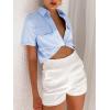 imageImily Bela Womens Cropped Shirts Summer V Neck Twist Front Tops Blouses with PocketsBlue