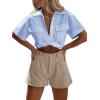 imageImily Bela Womens Cropped Shirts Summer V Neck Twist Front Tops Blouses with PocketsBlue