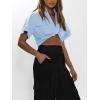 imageImily Bela Womens Cropped Shirts Summer V Neck Twist Front Tops Blouses with PocketsBlue