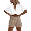 imageImily Bela Womens Cropped Shirts Summer V Neck Twist Front Tops Blouses with PocketsWhite