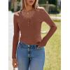 imageImily Bela Womens Long Sleeve Shirts V Neck Slim Fitted Henley Tops 2025 Ribbed Knit Casual Trendy Going Out Crop TopsBrown