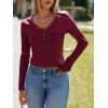 imageImily Bela Womens Long Sleeve Shirts V Neck Slim Fitted Henley Tops 2025 Ribbed Knit Casual Trendy Going Out Crop TopsBurgundy