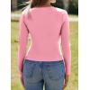 imageImily Bela Womens Long Sleeve Shirts V Neck Slim Fitted Henley Tops 2025 Ribbed Knit Casual Trendy Going Out Crop TopsPink