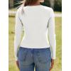 imageImily Bela Womens Long Sleeve Shirts V Neck Slim Fitted Henley Tops 2025 Ribbed Knit Casual Trendy Going Out Crop TopsWhite