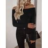 imageImily Bela Womens Off The Shoulder Sweaters Casual Long Sleeve Ribbed Knit Slim Fit Y2K Going Out Pullover TopsBlack