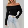 imageImily Bela Womens Off The Shoulder Sweaters Casual Long Sleeve Ribbed Knit Slim Fit Y2K Going Out Pullover TopsBlack