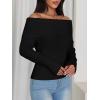 imageImily Bela Womens Off The Shoulder Sweaters Casual Long Sleeve Ribbed Knit Slim Fit Y2K Going Out Pullover TopsBlack