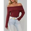 imageImily Bela Womens Off The Shoulder Sweaters Casual Long Sleeve Ribbed Knit Slim Fit Y2K Going Out Pullover TopsBurgundy