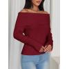 imageImily Bela Womens Off The Shoulder Sweaters Casual Long Sleeve Ribbed Knit Slim Fit Y2K Going Out Pullover TopsBurgundy