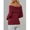 imageImily Bela Womens Off The Shoulder Sweaters Casual Long Sleeve Ribbed Knit Slim Fit Y2K Going Out Pullover TopsBurgundy