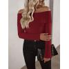 imageImily Bela Womens Off The Shoulder Sweaters Casual Long Sleeve Ribbed Knit Slim Fit Y2K Going Out Pullover TopsBurgundy