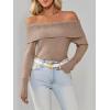 imageImily Bela Womens Off The Shoulder Sweaters Casual Long Sleeve Ribbed Knit Slim Fit Y2K Going Out Pullover TopsKhaki