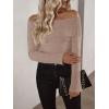 imageImily Bela Womens Off The Shoulder Sweaters Casual Long Sleeve Ribbed Knit Slim Fit Y2K Going Out Pullover TopsKhaki
