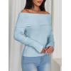 imageImily Bela Womens Off The Shoulder Sweaters Casual Long Sleeve Ribbed Knit Slim Fit Y2K Going Out Pullover TopsLight Blue