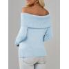 imageImily Bela Womens Off The Shoulder Sweaters Casual Long Sleeve Ribbed Knit Slim Fit Y2K Going Out Pullover TopsLight Blue
