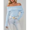 imageImily Bela Womens Off The Shoulder Sweaters Casual Long Sleeve Ribbed Knit Slim Fit Y2K Going Out Pullover TopsLight Blue