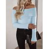 imageImily Bela Womens Off The Shoulder Sweaters Casual Long Sleeve Ribbed Knit Slim Fit Y2K Going Out Pullover TopsLight Blue