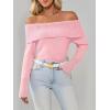 imageImily Bela Womens Off The Shoulder Sweaters Casual Long Sleeve Ribbed Knit Slim Fit Y2K Going Out Pullover TopsPink