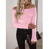 imageImily Bela Womens Off The Shoulder Sweaters Casual Long Sleeve Ribbed Knit Slim Fit Y2K Going Out Pullover TopsPink