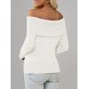 imageImily Bela Womens Off The Shoulder Sweaters Casual Long Sleeve Ribbed Knit Slim Fit Y2K Going Out Pullover TopsWhite