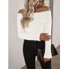 imageImily Bela Womens Off The Shoulder Sweaters Casual Long Sleeve Ribbed Knit Slim Fit Y2K Going Out Pullover TopsWhite