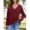 imageImily Bela Womens Oversized Deep V Neck Sweaters Sexy Long Sleeve Tunic Sweater Knitted Dressy Pullover JumperBurgundy