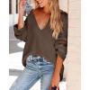 imageImily Bela Womens Oversized Deep V Neck Sweaters Sexy Long Sleeve Tunic Sweater Knitted Dressy Pullover JumperCoffee