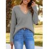imageImily Bela Womens Oversized Deep V Neck Sweaters Sexy Long Sleeve Tunic Sweater Knitted Dressy Pullover JumperGrey