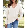 imageImily Bela Womens Oversized Deep V Neck Sweaters Sexy Long Sleeve Tunic Sweater Knitted Dressy Pullover JumperOffwhite