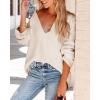 imageImily Bela Womens Oversized Deep V Neck Sweaters Sexy Long Sleeve Tunic Sweater Knitted Dressy Pullover JumperOffwhite