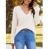 imageImily Bela Womens Oversized Deep V Neck Sweaters Sexy Long Sleeve Tunic Sweater Knitted Dressy Pullover JumperOffwhite