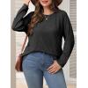 imageImily Bela Womens Plus Size Tops Casual Long Sleeve Textured Crewneck Shirts Fall Loose Tunic TopBlack