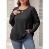 imageImily Bela Womens Plus Size Tops Casual Long Sleeve Textured Crewneck Shirts Fall Loose Tunic TopBlack