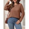 imageImily Bela Womens Plus Size Tops Casual Long Sleeve Textured Crewneck Shirts Fall Loose Tunic TopBrown