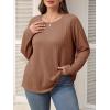 imageImily Bela Womens Plus Size Tops Casual Long Sleeve Textured Crewneck Shirts Fall Loose Tunic TopBrown