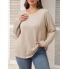 imageImily Bela Womens Plus Size Tops Casual Long Sleeve Textured Crewneck Shirts Fall Loose Tunic TopLight Khaki