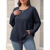 imageImily Bela Womens Plus Size Tops Casual Long Sleeve Textured Crewneck Shirts Fall Loose Tunic TopNavy