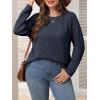 imageImily Bela Womens Plus Size Tops Casual Long Sleeve Textured Crewneck Shirts Fall Loose Tunic TopNavy
