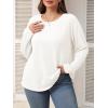 imageImily Bela Womens Plus Size Tops Casual Long Sleeve Textured Crewneck Shirts Fall Loose Tunic TopWhite