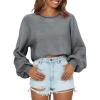 imageImily Bela Cropped Sweaters for Women Lantern Long Sleeve Crop Top Slouchy Trendy Loose Crewneck Pullover SweaterGrey