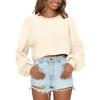 imageImily Bela Cropped Sweaters for Women Lantern Long Sleeve Crop Top Slouchy Trendy Loose Crewneck Pullover SweaterOffwhite