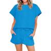 imageImily Bela Womens 2 Piece Lounge Sets Summer Short Sleeve Tops and Shorts Set Airport Travel OutfitsBlue