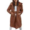 imageImily Bela Womens Long Quilted Jackets Zip Up Hooded Drawstring Waist Coats with PocketsBrown