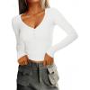 imageImily Bela Womens Long Sleeve Shirts V Neck Slim Fitted Henley Tops 2025 Ribbed Knit Casual Trendy Going Out Crop TopsWhite