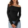 imageImily Bela Womens Off The Shoulder Sweaters Casual Long Sleeve Ribbed Knit Slim Fit Y2K Going Out Pullover TopsBlack