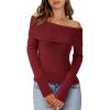 imageImily Bela Womens Off The Shoulder Sweaters Casual Long Sleeve Ribbed Knit Slim Fit Y2K Going Out Pullover TopsBurgundy