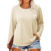 imageImily Bela Womens Plus Size Tops Casual Long Sleeve Textured Crewneck Shirts Fall Loose Tunic TopBeige