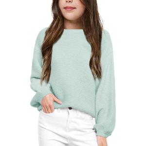 imageGirls Pullover Sweaters Kids Long Sleeve Drop Shoulder Sweaters Casual Boat Neck Knit Jumper TopsMint Green