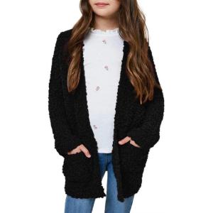 imageImily Bela Girls Cardigan Open Front Popcorn Knit Long Sleeve Sweaters Coat with PocketsBlack