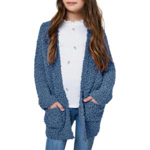imageImily Bela Girls Cardigan Open Front Popcorn Knit Long Sleeve Sweaters Coat with PocketsBlue